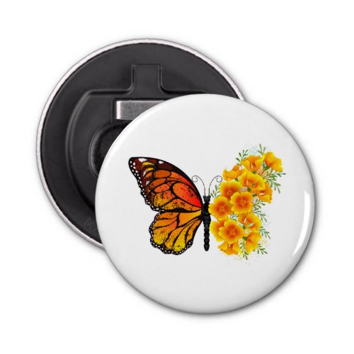 Flower Butterfly with Yellow California Poppy Bottle Opener