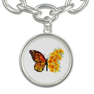 Flower Butterfly with Yellow California Poppy Bracelet