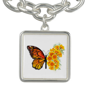 Flower Butterfly with Yellow California Poppy Bracelet