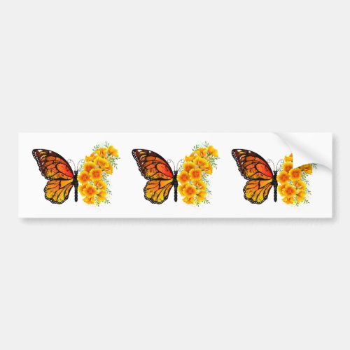 Flower Butterfly with Yellow California Poppy Bumper Sticker