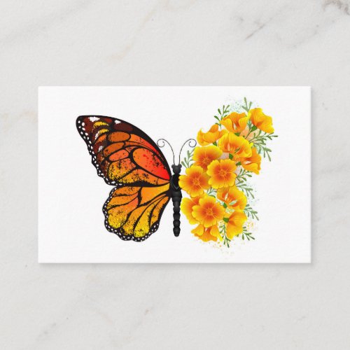 Flower Butterfly with Yellow California Poppy Business Card