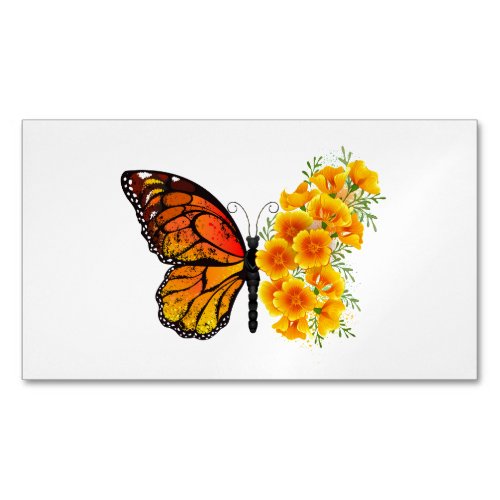 Flower Butterfly with Yellow California Poppy Business Card Magnet