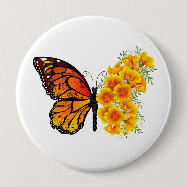 Flower Butterfly with Yellow California Poppy Button (Front)