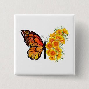 Flower Butterfly with Yellow California Poppy Button