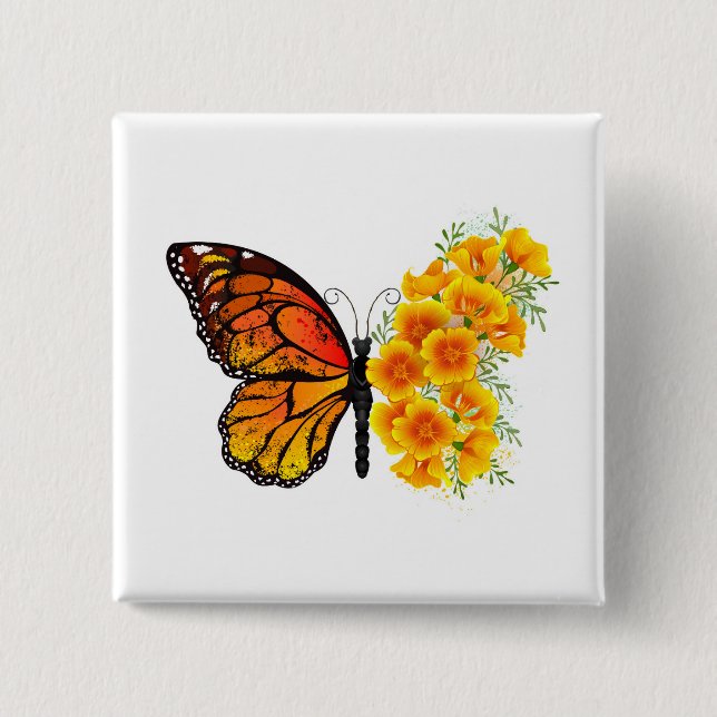 Flower Butterfly with Yellow California Poppy Button (Front)
