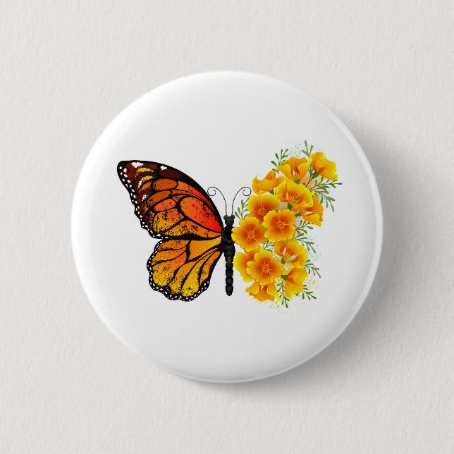 Flower Butterfly with Yellow California Poppy Button (Front)