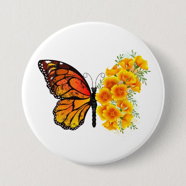 Flower Butterfly with Yellow California Poppy Button (Front)