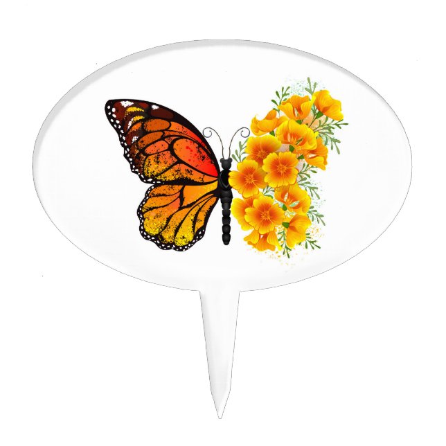 Flower Butterfly with Yellow California Poppy Cake Topper (Front)