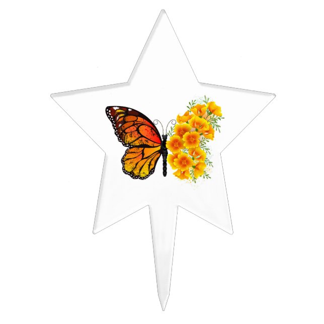 Flower Butterfly with Yellow California Poppy Cake Topper (Front)