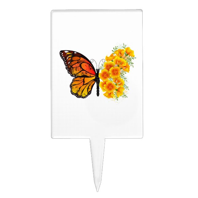 Flower Butterfly with Yellow California Poppy Cake Topper (Front)