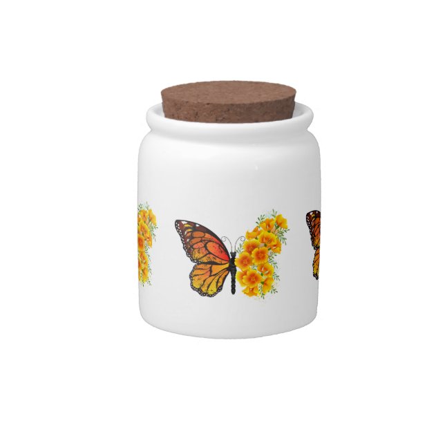 Flower Butterfly with Yellow California Poppy Candy Jar (Front)