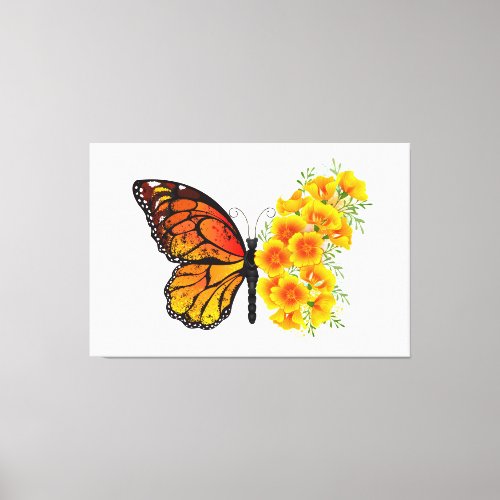 Flower Butterfly with Yellow California Poppy Canvas Print