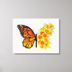 Flower Butterfly with Yellow California Poppy Canvas Print