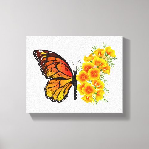 Flower Butterfly with Yellow California Poppy Canvas Print