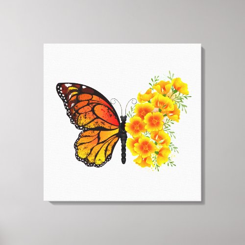 Flower Butterfly with Yellow California Poppy Canvas Print