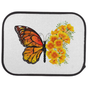 Flower Butterfly with Yellow California Poppy Car Floor Mat