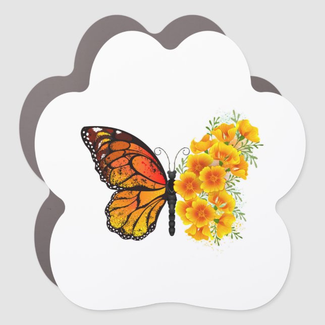 Flower Butterfly with Yellow California Poppy Car Magnet (Front)