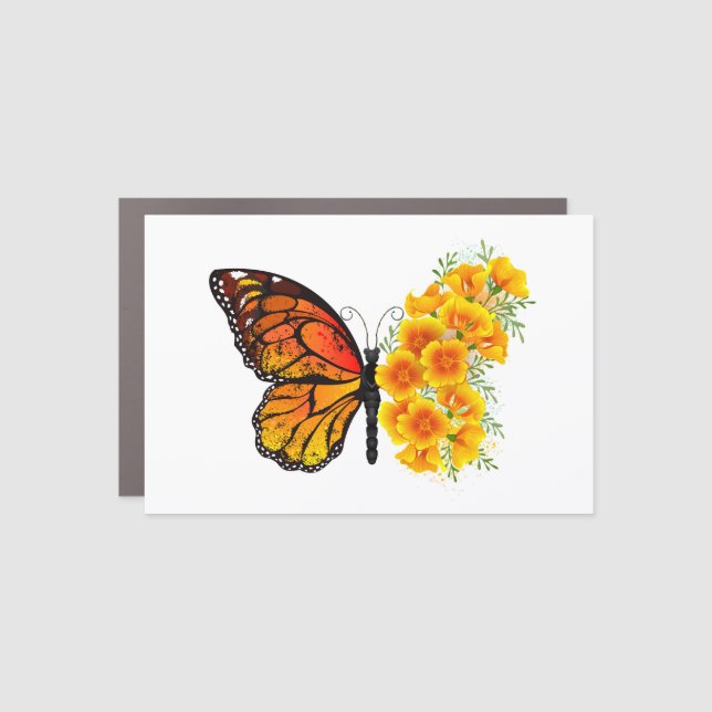 Flower Butterfly with Yellow California Poppy Car Magnet (Front)