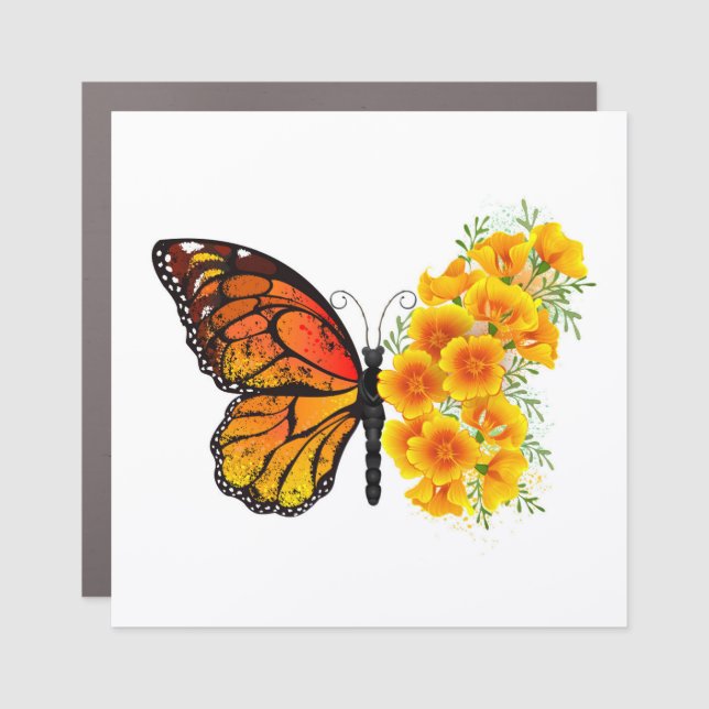 Flower Butterfly with Yellow California Poppy Car Magnet (Front)