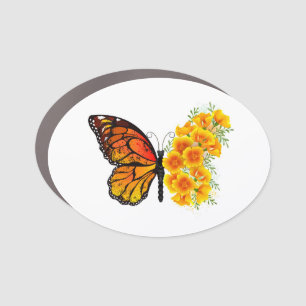 Flower Butterfly with Yellow California Poppy Car Magnet