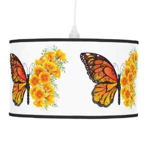Flower Butterfly with Yellow California Poppy Ceiling Lamp