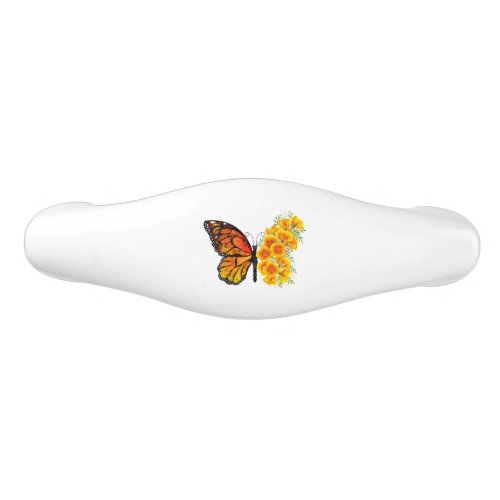 Flower Butterfly with Yellow California Poppy Ceramic Drawer Pull