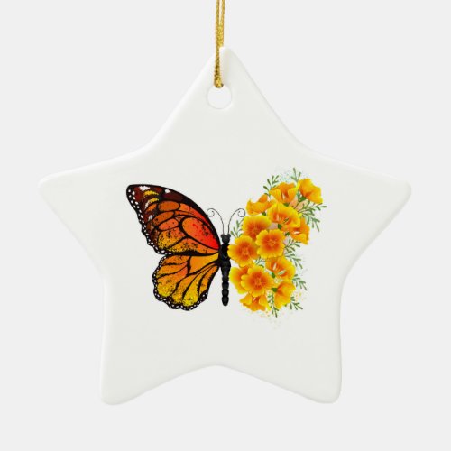 Flower Butterfly with Yellow California Poppy Ceramic Ornament