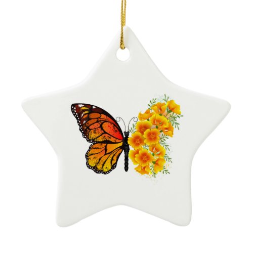 Flower Butterfly with Yellow California Poppy Ceramic Ornament