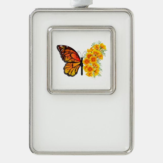 Flower Butterfly with Yellow California Poppy Christmas Ornament (Front)