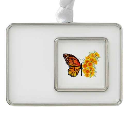 Flower Butterfly with Yellow California Poppy Christmas Ornament