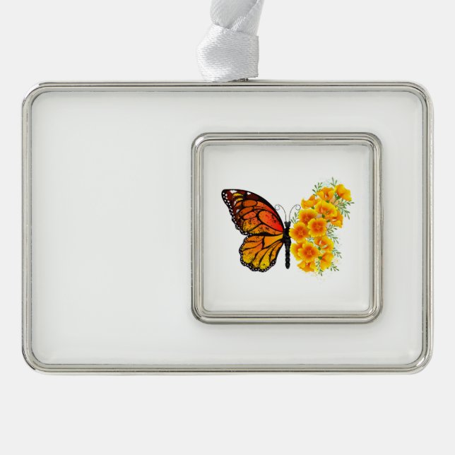 Flower Butterfly with Yellow California Poppy Christmas Ornament (Front)