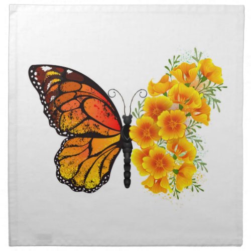 Flower Butterfly with Yellow California Poppy Cloth Napkin