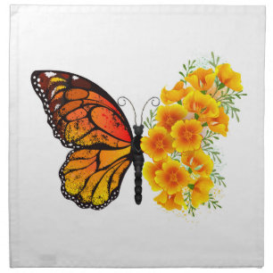 Flower Butterfly with Yellow California Poppy Cloth Napkin
