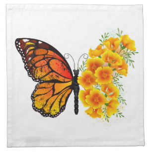Flower Butterfly with Yellow California Poppy Cloth Napkin