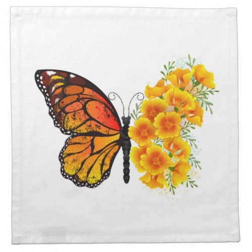 Flower Butterfly with Yellow California Poppy Cloth Napkin