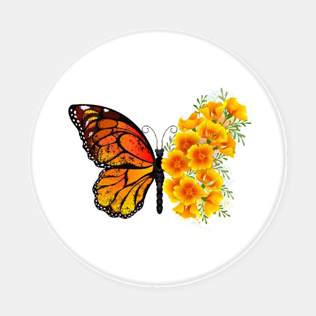Flower Butterfly with Yellow California Poppy Coaster Set (Single)