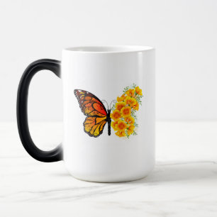 Flower Butterfly with Yellow California Poppy Color Morph Mug