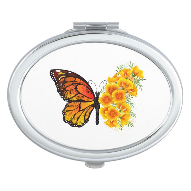 Flower Butterfly with Yellow California Poppy Compact Mirror (Front)