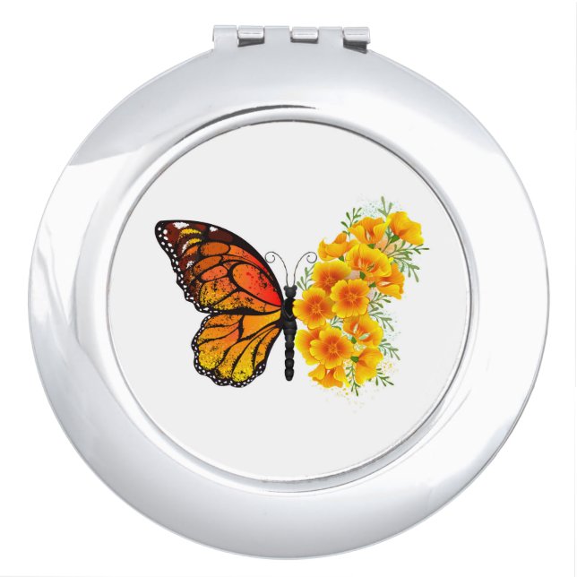 Flower Butterfly with Yellow California Poppy Compact Mirror (Front)