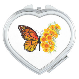 Flower Butterfly with Yellow California Poppy Compact Mirror