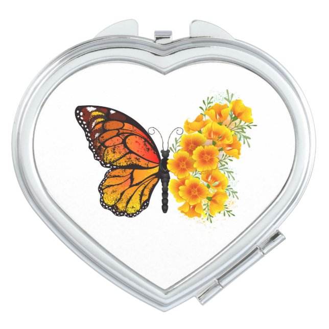 Flower Butterfly with Yellow California Poppy Compact Mirror (Front)