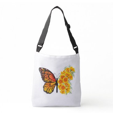 Flower Butterfly with Yellow California Poppy Crossbody Bag Flower Butterfly with Yellow California Poppy Crossbody Bag