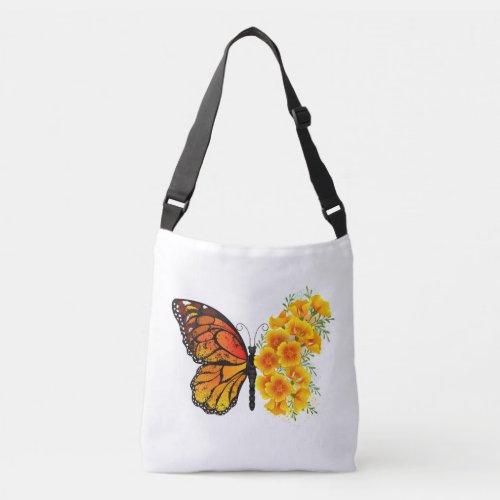 Flower Butterfly with Yellow California Poppy Crossbody Bag