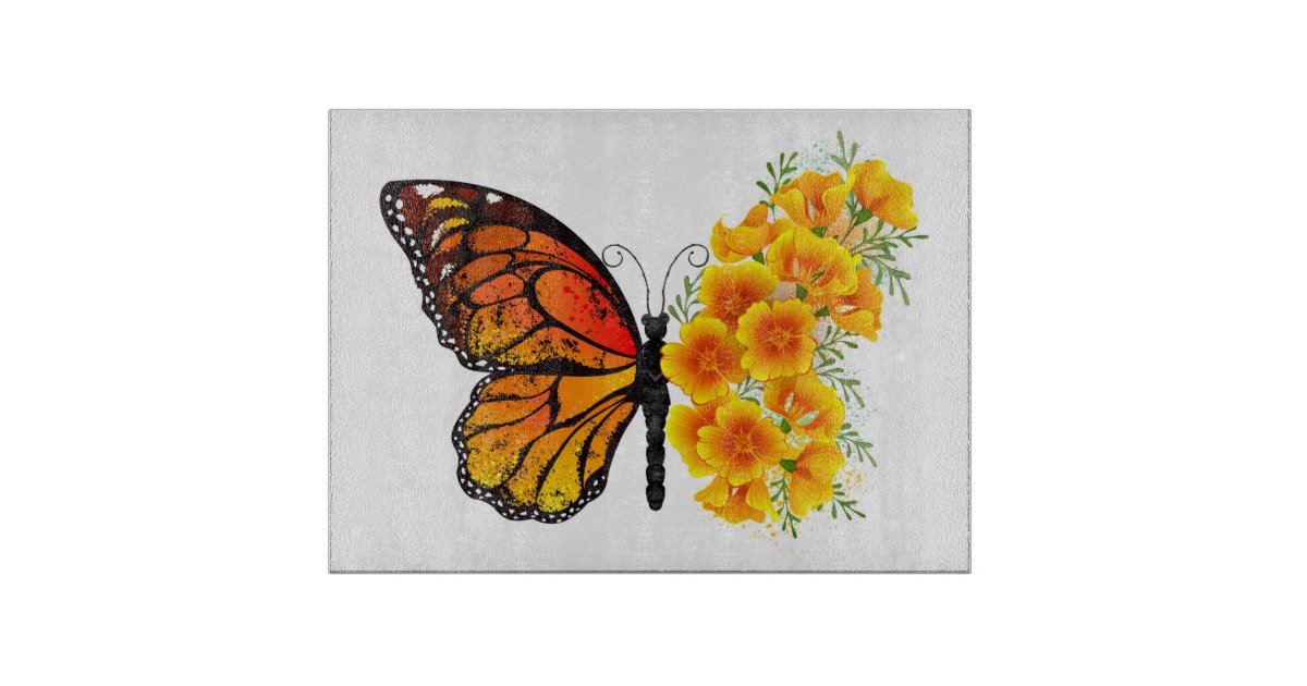 Watercolor Butterfly Glass Cutting Board Hot Plate Trivet