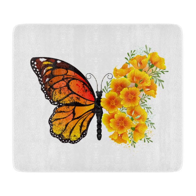 Flower Butterfly with Yellow California Poppy Cutting Board (Front)