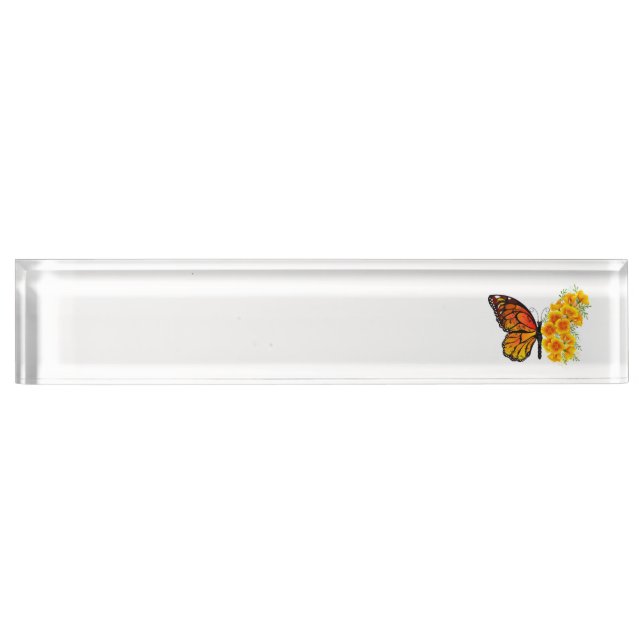 Flower Butterfly with Yellow California Poppy Desk Name Plate (Front)