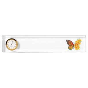 Flower Butterfly with Yellow California Poppy Desk Name Plate