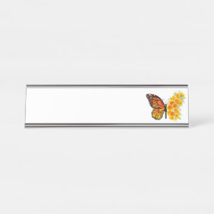 Flower Butterfly with Yellow California Poppy Desk Name Plate
