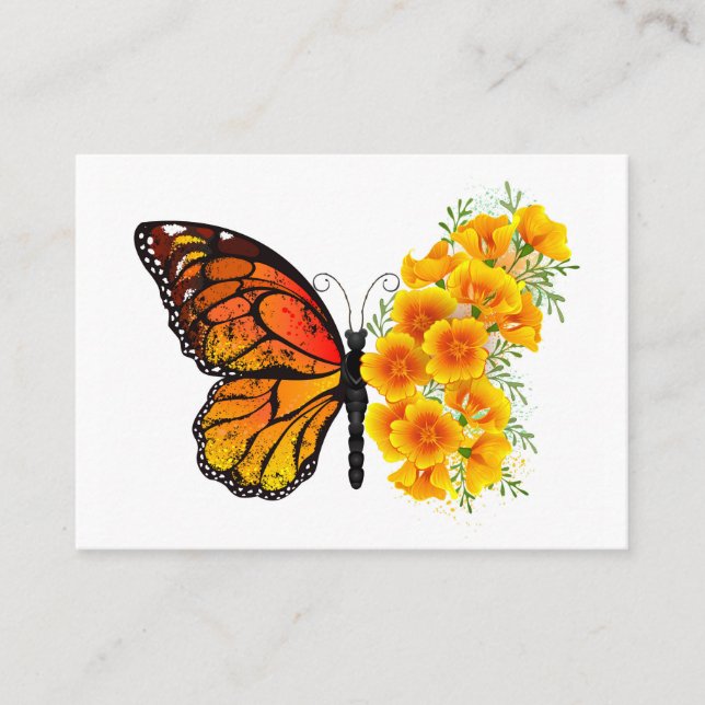 Flower Butterfly with Yellow California Poppy Discount Card (Front)