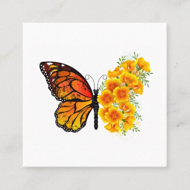 Flower Butterfly with Yellow California Poppy Discount Card (Front)